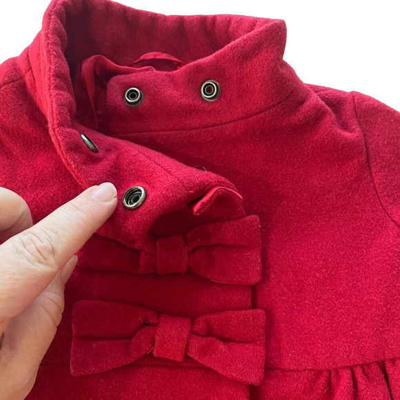 Baby Gap Red Girls Peacoat 3y with bow detail wool mix - Picture 3 of 7